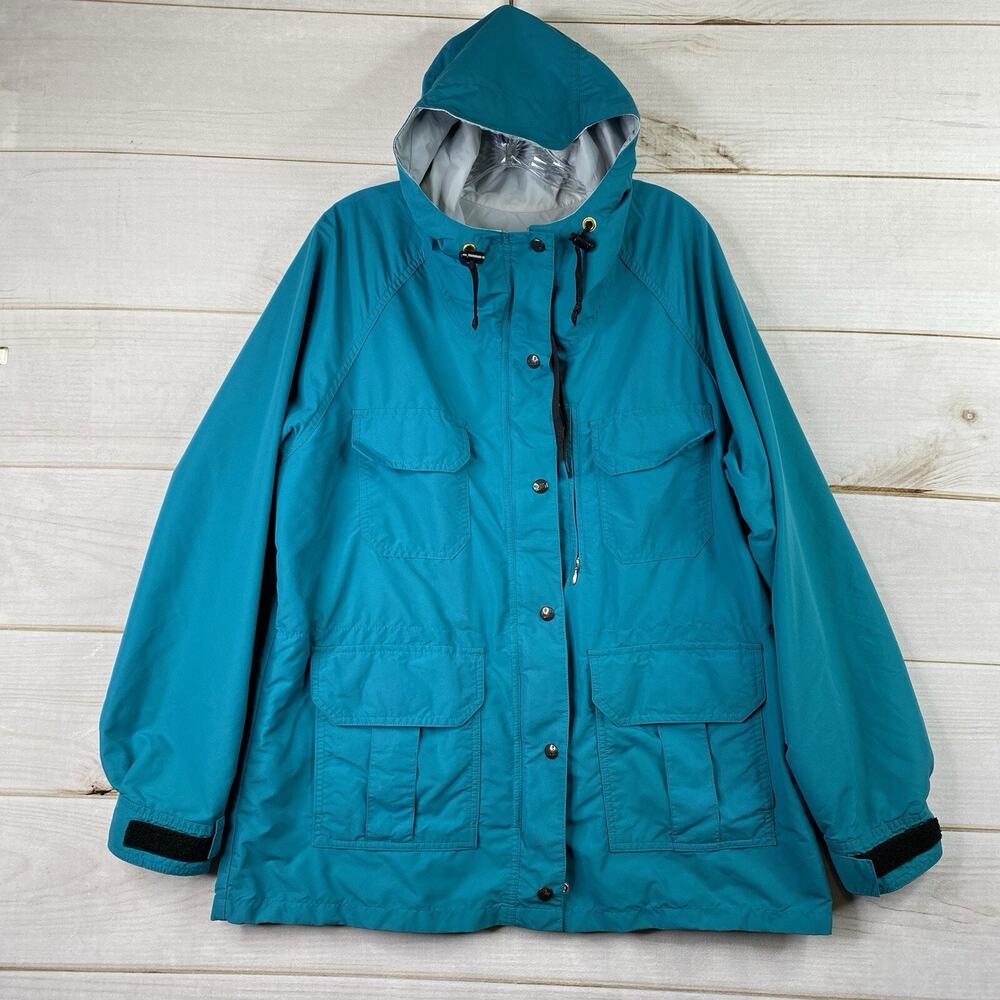 VINTAGE REI Jacket Womens 14 Turquoise Hooded Nylon Windbreaker Rain Y2K 2002